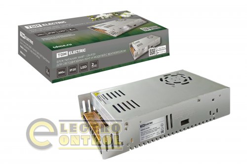 Блок питания 360Вт-12В-IP20 для светодиодных лент и модулей, металл, с вентилятором TDM