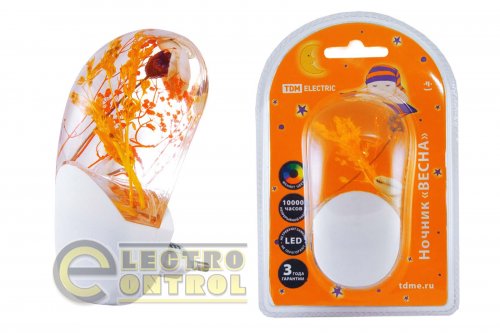 Ночник;Весна; с датчиком света, светодиодный, 1Вт, 220 В TDM Ночник;Весна; с датчиком света, светодиодный, 1Вт, 220 В TDM