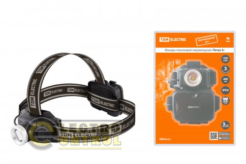 Фонарь «Титан 3» налобный, 6 Вт 1 светодиод CREE 400 лм, 3хАА , IPX4, TDM Фонарь «Титан 3» налобный, 6 Вт 1 светодиод CREE 400 лм, 3хАА , IPX4, TDM