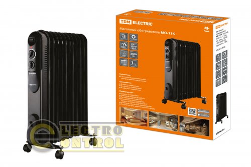 Масляный обогреватель МО-11К, чёрный, 2500 Вт, 11 сек, рег. мощ. (1000/1500/2500 Вт), термостат, TDM