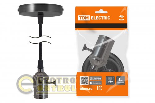 Патрон Е27 с выключателем с подвесом 1 м, металлический ;Лофт;, черный TDM Патрон Е27 с выключателем с подвесом 1 м, металлический ;Лофт;, черный TDM