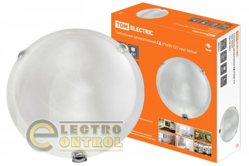 Светильник декоративный СД 2*60 Вт E27 круг белый (в индивид. коробке) TDM* Светильник декоративный СД 2*60 Вт E27 круг белый (в индивид. коробке) TDM*