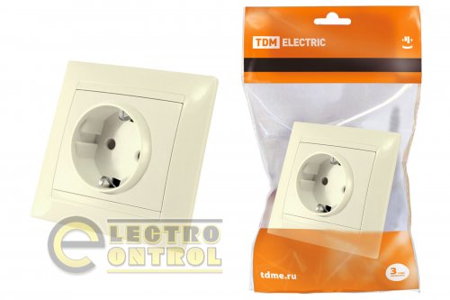 Розетка 2П+З 16А 250В с защ. шт. сл. кость "Лама" TDM Розетка 2П+З 16А 250В с защ. шт. сл. кость "Лама" TDM