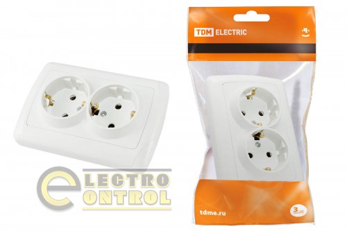 Розетка подвійна 2П+3 16А 250В біла &#34;Онега&#34; TDM