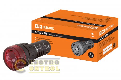 Сигнализатор звуковой AD22-22M/r31 d22 мм (LED) индикация 220В AC красный TDM
