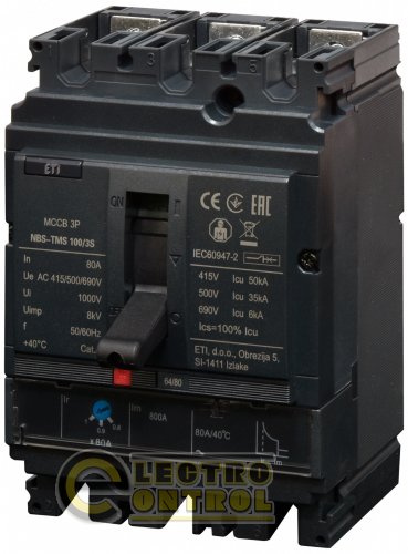 Автоматичний вимикач ETIBREAK  NBS-TMS 100/3S 80A 3P Автоматичний вимикач ETIBREAK  NBS-TMS 100/3S 80A 3P