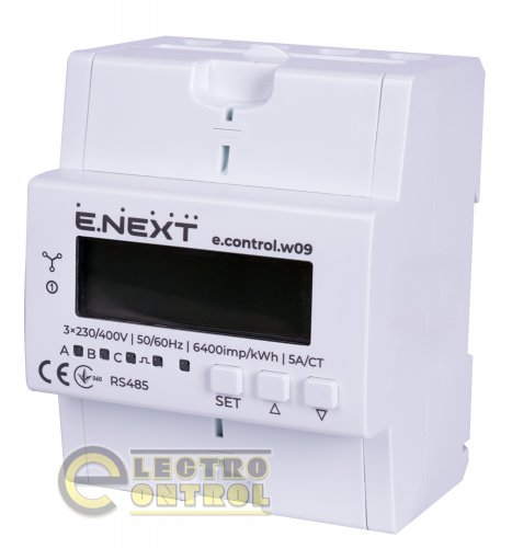 Счетчик электроэнергии трехфазный e.control.w09 5А/CT электронный RS485 на din-рейку