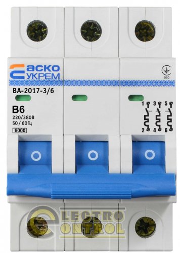 Автоматический выключатель Аско-Укрем A0010170063 ВА-2017 B 3р 6А