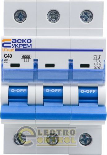 Модульний автоматичний вимикач Аско-Укрем A0010210083 UTrust 3р 40А С 6kА