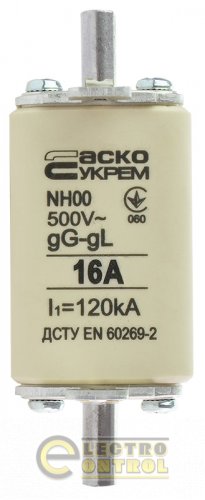 Запобіжник Аско-Укрем A0050010008 ножовий з плавкою вставкою NH00 16A gG