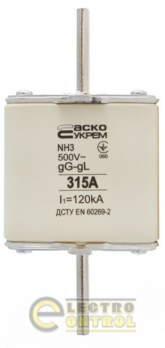 Запобіжник Аско-Укрем A0050010038 ножовий з плавкою вставкою NH3 315A gG