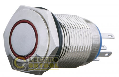 Кнопка Аско-Укрем A0140010098 TYJ 16-361 металлическая плоская с фиксацией 1NO+1NC с подсветкой красная 220V