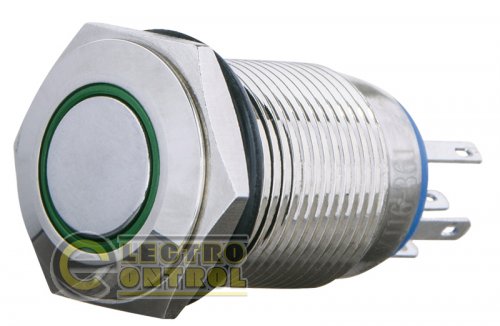 Кнопка Аско-Укрем A0140010099 TYJ 16-361 металлическая плоская с фиксацией 1NO+1NC с подсветкой зелёная 220V