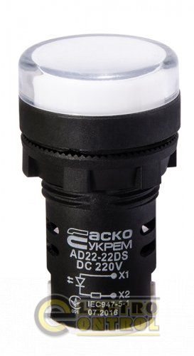 Сигнальная арматура Аско-Укрем A0140030080 AD22-22DS белая 220V DC