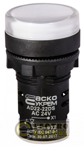 Сигнальная арматура Аско-Укрем A0140030037 AD22-22DS белая 24V АC/DC