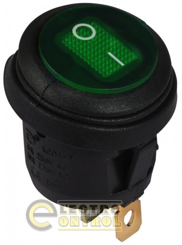 Переключатель Аско-Укрем A0140040075 KCD1-5-101NW GR/B 220V 1 клав. круглый влагозащитный зелёный с подсветкой