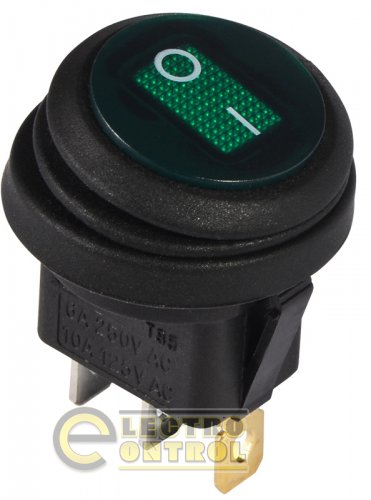 Перемикач Аско-Укрем A0140040078 KCD1-8-101NW GR/B 220V 1 клав.круглий вологозахисний зелений з підсвічуванням