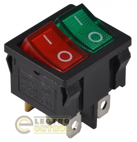 Переключатель Аско-Укрем A0140040085 KCD1-6-2101N GR+R/B 220V 2 клав. зелёный+красный с подсветкой