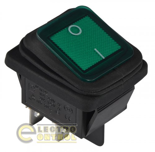 Перемикач Аско-Укрем A0140040115 KCD2-201NW GR/B 220V 1 клав. вологозахисний зелений з підсвічуванням