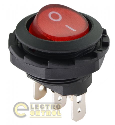 Переключатель Аско-Укрем A0140040136 KCD1-7-101NY R/B 220V 1 клав. круглый красный с подсветкой