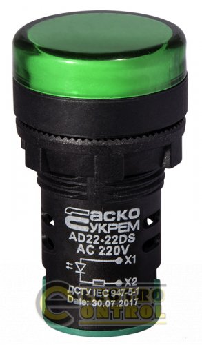 Сигнальная арматура Аско-Укрем A0140030045 AD22-22DS зелёная 220V АC