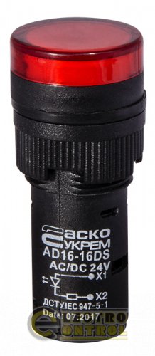 Сигнальная арматура Аско-Укрем A0140030053 AD16-16DS красная 24V АC/DC