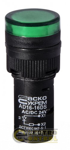 Сигнальная арматура Аско-Укрем A0140030054 AD16-16DS зелёная 24V АC/DC