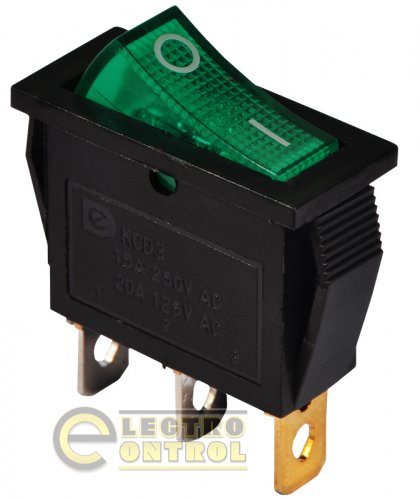 Перемикач Аско-Укрем A0140040028 KCD3-101N GR/B 220V 1 клав. зелений з підсвічуванням