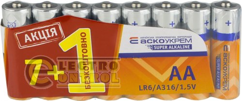 Батарейка лужна Аско-Укрем AА.LR6 АКЦІЯ  (упаковка 8шт.)