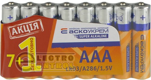 Батарейка лужна Аско-Укрем AАА.LR03 АКЦІЯ  (упаковка 8шт.)