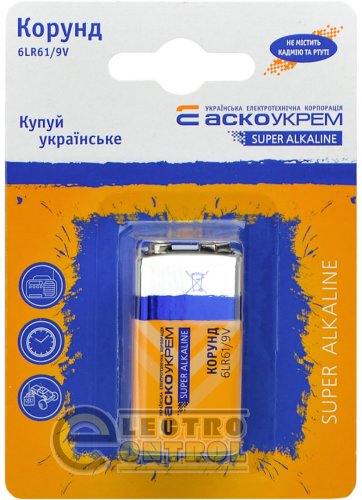 Батарейка щелочная Аско-Укрем Корунд.6LR61.BL1 (блистер 1шт.)