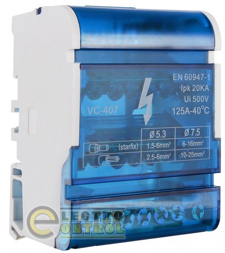 Нулевая шина Аско-Укрем A0150120020 в корпусе VC-407 4х7 (4 бруска по 7 отверстий)