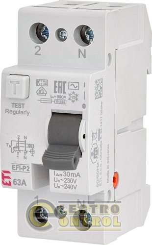 Реле дифференциальное (УЗО) ETI EFI-P2 2p 63/0,03 тип AC (10kA)