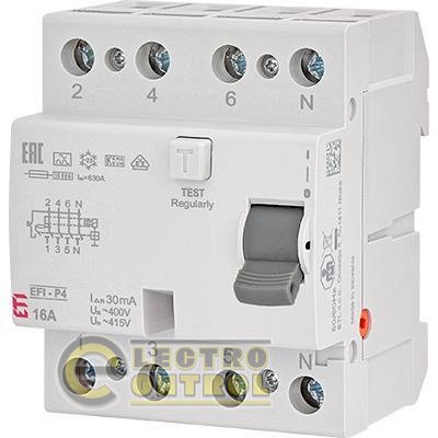 Реле диференційне (ПЗВ) ETI EFI6-P4 4p 63 / 0,03 тип AC (6kA)