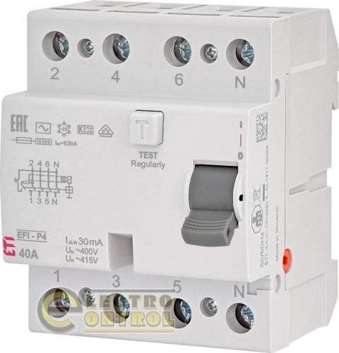 Реле дифференциальное (УЗО) ETI EFI-P4 4p 40/0,03 тип AC (10kA)