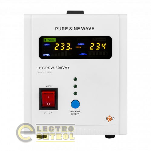 ДБЖ з правильною синусоїдою 12V LPY-PSW-800VA+(560Вт)5A/15A