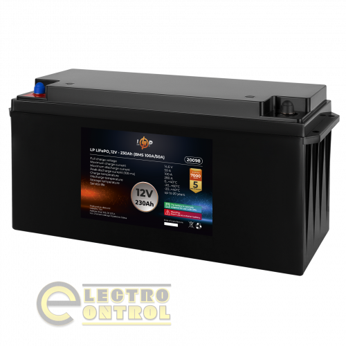 Аккумулятор LP LiFePO4 12V (12,8V) - 230 Ah (2944Wh) (BMS 100A/50A) пластик для ИБП