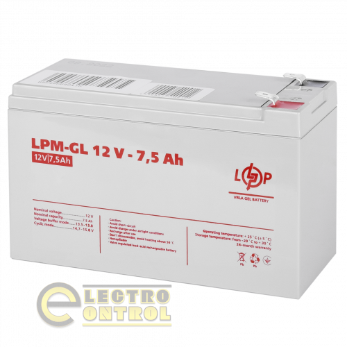 Акумулятор гелевий LPM-GL 12V - 7.5 Ah