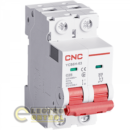 Автоматический выключатель двухполюсный 2Р 1А 4,5кА B CNC YCB6Н-63 Автоматический выключатель двухполюсный 2Р 1А 4,5кА B CNC YCB6Н-63
