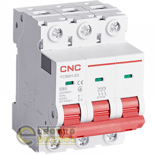Автоматический выключатель трехполюсный 3Р 20А 4,5кА С CNC YCB6Н-63 Автоматический выключатель трехполюсный 3Р 20А 4,5кА С CNC YCB6Н-63
