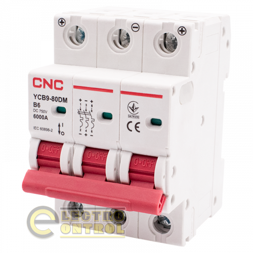 Автоматический выключатель трехполюсный 3Р 4А 6кА B CNC YCB9-80DM 750В DC