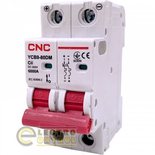 Автоматический выключатель двухполюсный 2Р 6А 6кА С CNC YCB9-80DM 500В DC Автоматический выключатель двухполюсный 2Р 6А 6кА С CNC YCB9-80DM 500В DC