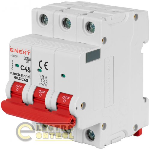 Автоматический выключатель трехполюсный 3Р 45А C E.Next e.mcb.stand.60.3.C45