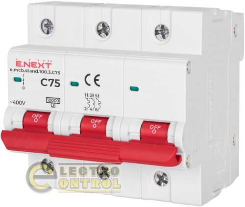Автоматичний вимикач триполюсний 3Р 75А C E.Next e.mcb.stand.100.3.C75
