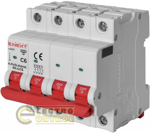 Автоматический выключатель четырехполюсный 4Р 6А C E.Next e.mcb.stand.60.4.C6