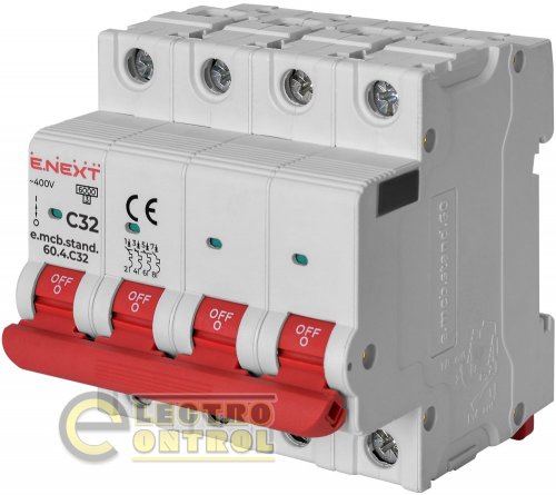 Автоматический выключатель четырехполюсный 4Р 32А C E.Next e.mcb.stand.60.4.C32