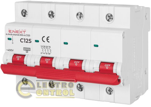Автоматический выключатель четырехполюсный 4Р 125А C E.Next e.mcb.stand.100.4.C125