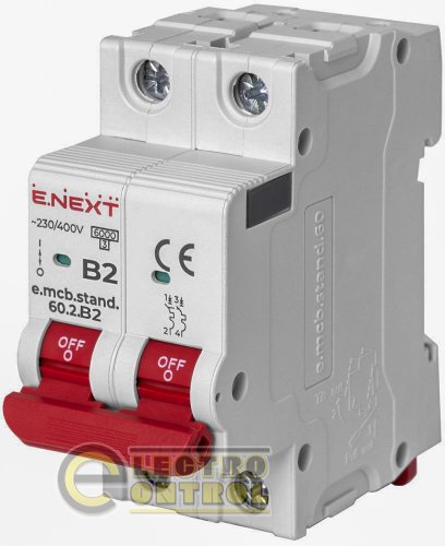 Автоматичний вимикач двополюсний 2Р 2А B E.Next e.mcb.stand.60.2.B2