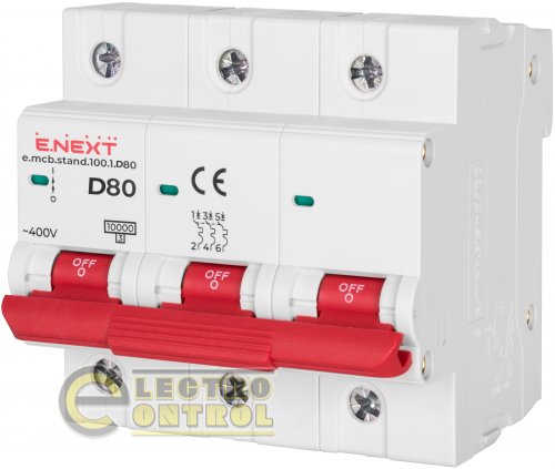 Автоматический выключатель трехполюсный 3Р 80А D E.Next e.mcb.stand.100.3.D80