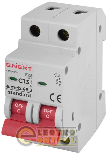 Автоматический выключатель двухполюсный 2Р 13А C E.Next e.mcb.stand.45.2.C13